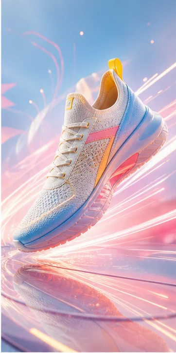 Athletic shoe commercial with energetic light trails