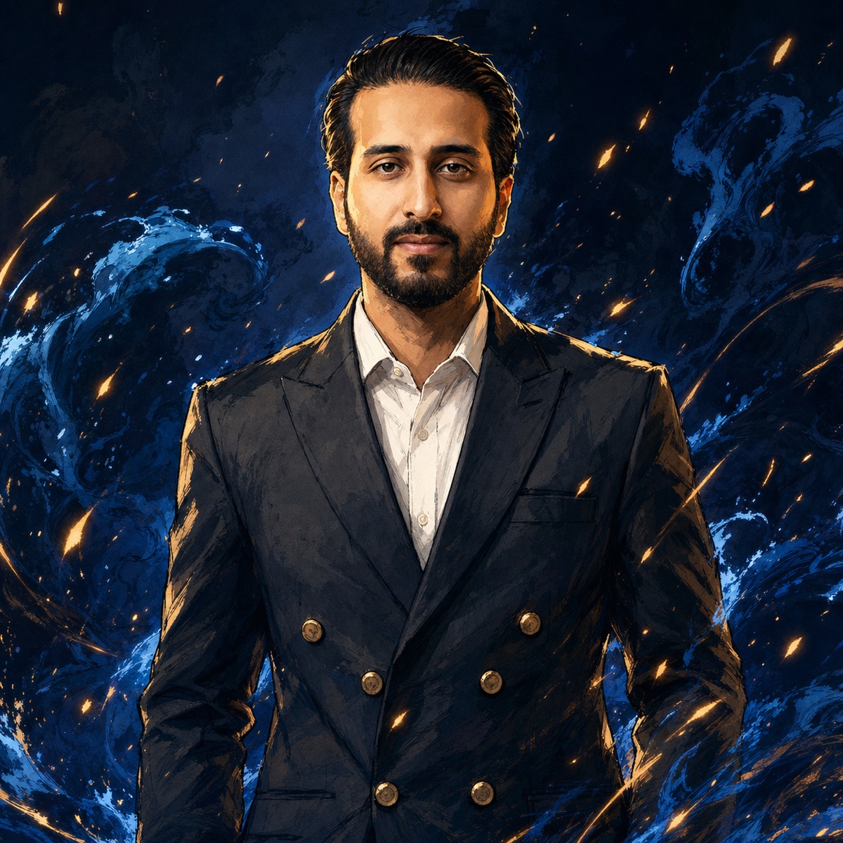 Anime-style portrait of Ibrahim Lughmani